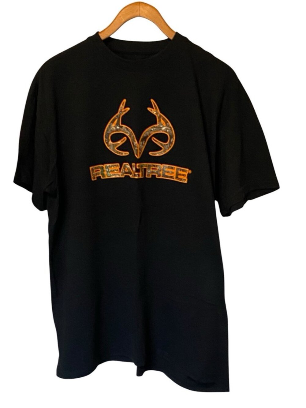 Realtree Camo Antlers Graphic T-Shirt Men’s 2XL Black Hunting Fishing Logo Tee